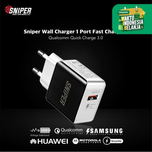Foto Produk Sniper Wall Charger 1 Port Fast Charging Quick Charge 3.0 -White - Hitam dari Sniper Indonesia