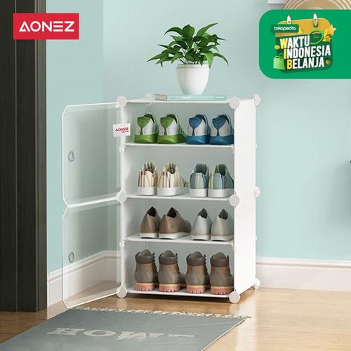 Foto Produk Aonez rak sepatu 4 tingkat rumah Tempat Sepatu - Putih, 1 baris dari AONEZ Official Store