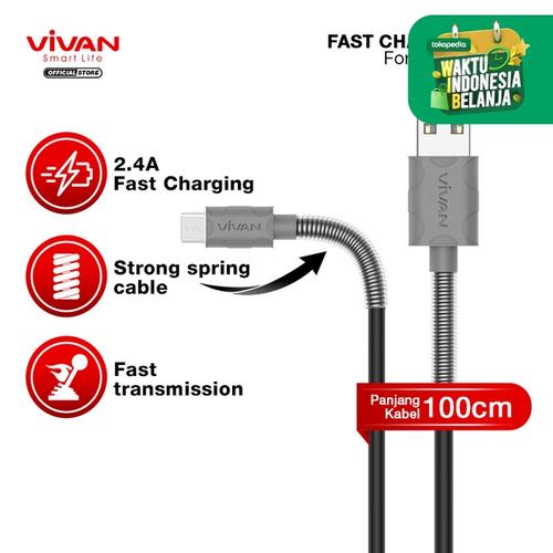 Foto Produk Kabel Data VIVAN FM100 2.4A 1M Spring Micro USB Data Cable for Android - Abu-abu Muda dari VIVAN OFFICIAL SHOP