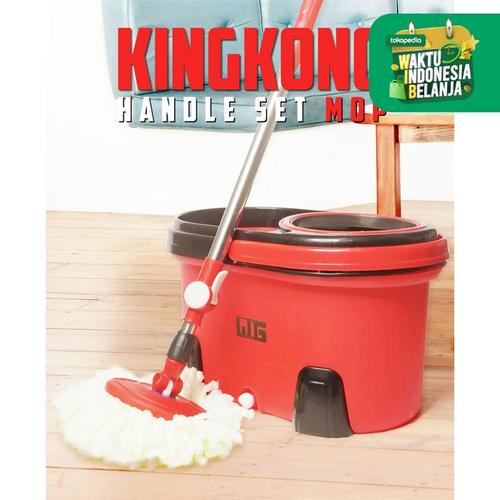 Foto Produk WNG Kingkong Spin Mop / Tornado Mop alat pel lantai super mop 360 spin - Merah dari MitraBotol