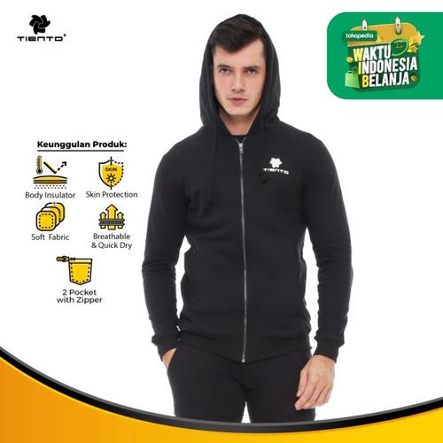 Foto Produk Tiento Jacket Fleece with Zipper Pocket Sporty Black Jaket Olahraga - XL dari TIENTO