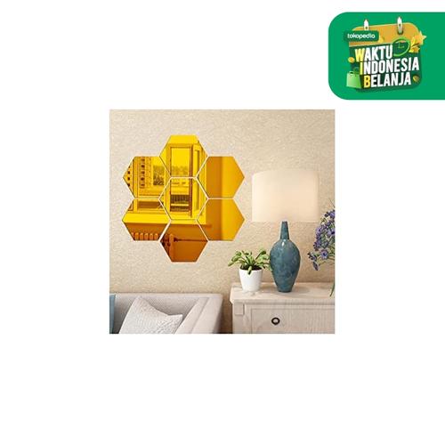 Foto Produk Stiker Kaca Dekorasi Cermin Mirror Wallpaper SegiEnam Heksagon 7pcs S - Emas dari lbagstore