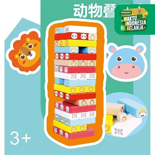 Foto Produk MB216 Permainan Anak UNO STACKO BALOK SUSUN JENDA 51PCS / Wooden Jenda dari Mmtoys Indonesia