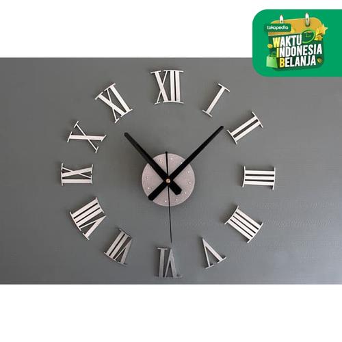 Foto Produk Jam Dinding Besar Raksasa Angka Romawi 3D Giant Wall Clock DIY 60cm - Perak dari lbagstore
