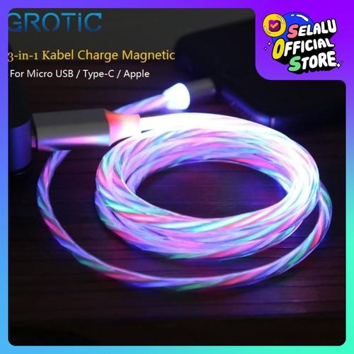 Foto Produk Kabel Charger Magnetic GROTIC Fast Charging USB 3 in 1 Lightning LED dari APRoo