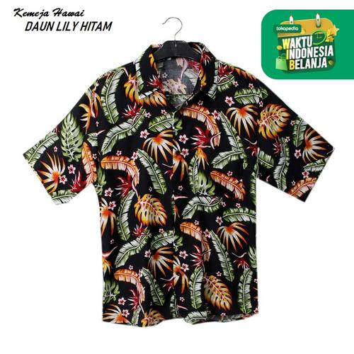 Foto Produk FortKlass DAUN LILY Kemeja Hawaii Bali Pria Motif Kemeja Pantai Cowok - Hitam dari FortKlass