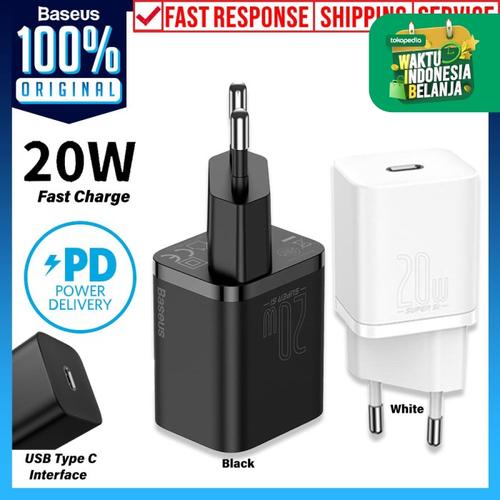 Foto Produk Adaptor Charger USB Type-C Baseus Super Si Quick 20W 1C Kepala Adapter - White dari Unicase Store