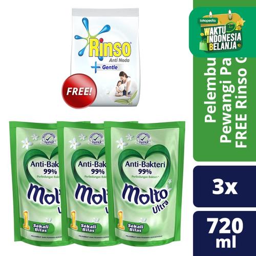 Foto Produk Molto Pelembut Dan Pewangi Hygiene 720Ml isi 3 free Rinso Gentle dari Unilever Official Store