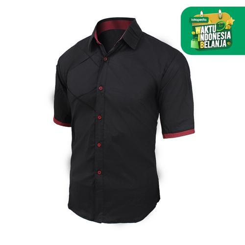 Foto Produk FortKlass ROMMY KEMEJA POLOS PRIA LENGAN PANDEK KERJA KASUAL COWOK - Hitam, XL dari FortKlass
