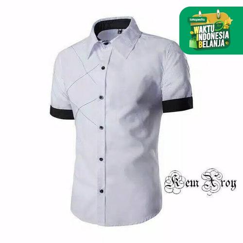 Foto Produk HEM ROYKEN KEMEJA PRIA LENGAN PENDEK COWO COWOK POLOS KASUAL SLIMFIT - Putih, L dari FortKlass