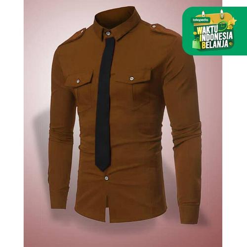 Foto Produk DAZI BAJU KEMEJA POLOS PRIA LENGAN PANJANG KEMEJA COWO FORMAL SLIM FIT - Cokelat, S dari FortKlass