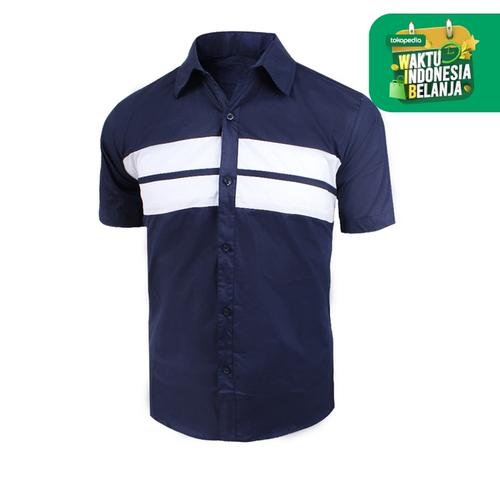 Foto Produk FortKlass DENNA Kemeja Polos Pria Lengan Pendek Kemeja Kerja Kasual - Navy, L dari FortKlass