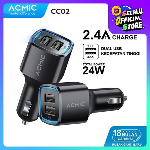 Foto Produk ACMIC CC02 Dual USB 2.4A Car Charger Fast Charging 24 Watt - Hitam dari ACMIC Official Store
