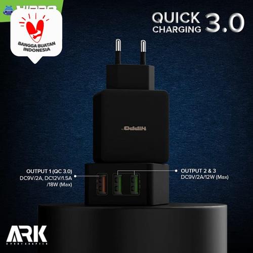 Foto Produk Hippo Ark 3 Adaptor Charger Quick Charge 3.0 TOTAL 30 W 3 port USB dari Hippo Official Store