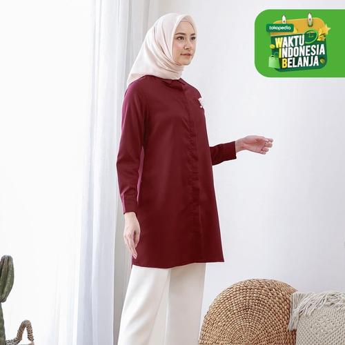 Foto Produk Wulfi Day to Day Kemeja Tunik Toyobo Fenomenal Maroon - XS dari Wulfi