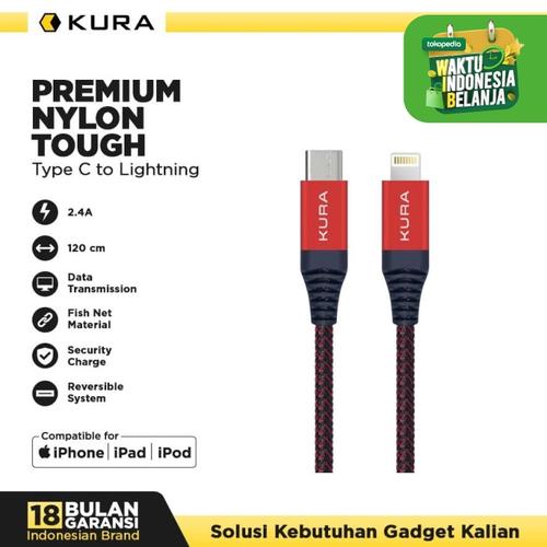 Foto Produk KURA Premium Nylon Tough Cable - Kabel Data USB Type C to Lightning dari KURA Elektronik