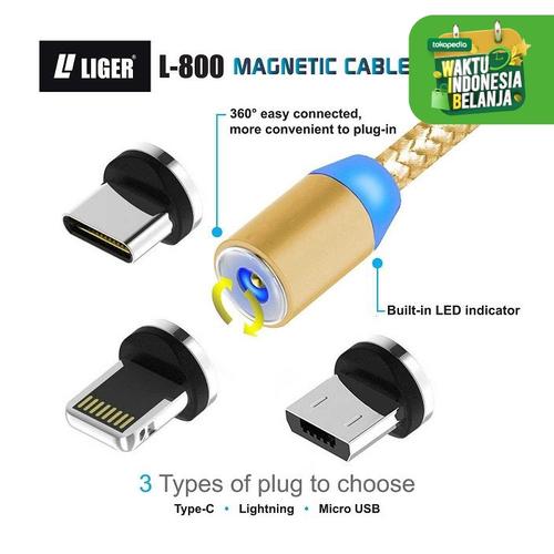 Foto Produk LIGER kabel charger magnetic LED 3in1 MICRO TYPE C IPHONE LIGHTNING - Orange dari LIGER OFFICIAL STORE