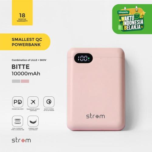 Foto Produk Strom Bitte Smallest QC PD Power Bank 10000mAh Real Capacity - Merah Muda dari Strom Indonesia