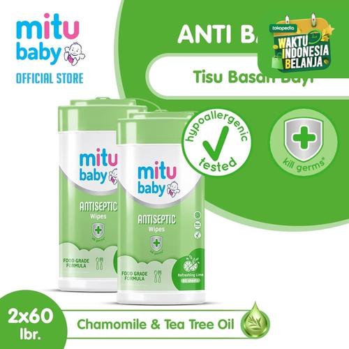 Foto Produk Mitu Baby Wipes Antiseptic Oval Bottle 60S - 2pcs dari Mitu Indonesia