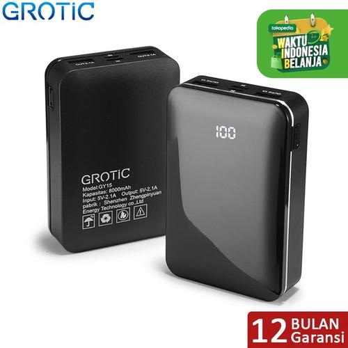 Foto Produk GROTIC 8000mah LED Powerbank GY15 Dual USB 2.1A Output Fast Charge - Hitam dari APRoo