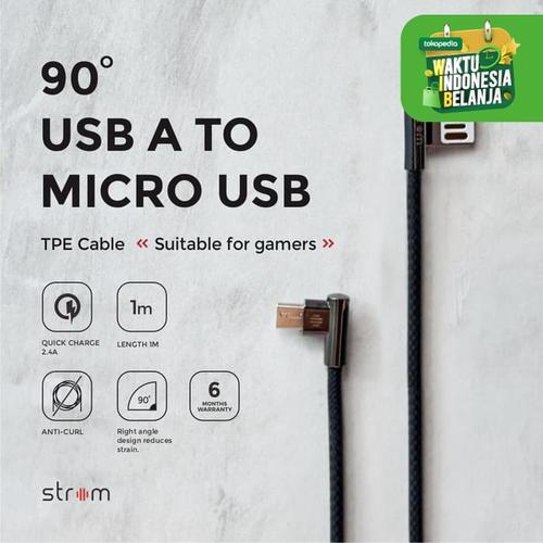 Foto Produk Strom Kabel 90 Degree Gaming Micro USB Cable Fast Charge 1M Black dari Strom Indonesia