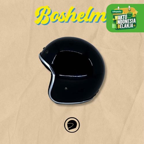 Foto Produk Helm Retro List Chrome Hitam Helm Basic List Chrome Helm Half - Hitam Glossy dari BOSHELM