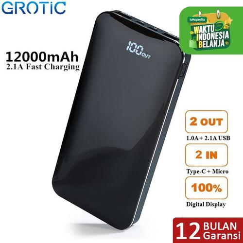 Foto Produk GROTIC Powerbank 12000mAh 2.1A Fast Charge Dual USB LED Power Display - Biru dari APRoo