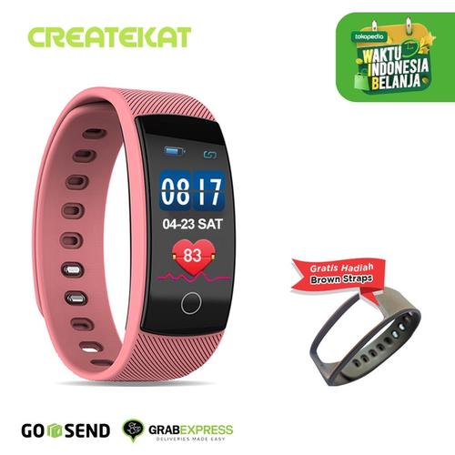 Foto Produk Createkat Smartwatch Heart Rate Monitor Smart Band Gelang Pintar - Merah Muda dari CreateKat