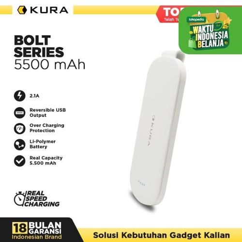 Foto Produk KURA Powerbank Bolt 5500 mAh - Putih dari KURA Elektronik