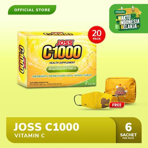 Foto Produk Joss C1000 Vitamin C 20 Pack (120 sachet) FREE Masker Kellys dan Pouch dari Bintang Toedjoe Official