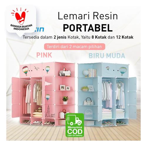 Foto Produk Lemari Baju Bongkar Pasang Portable / Rak Lemari Baju / Lemari Pakaian - 8 Kotak Pink dari SUNXIN