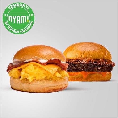 Foto Produk Beef Burger ( 80 gr ) & Egg Brisket Cheese Burger dari Flip Burger