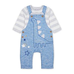 Foto Produk blue dinosaur dungarees and striped bodysuit set - Up to 3 mnth dari Mothercare Official Shop