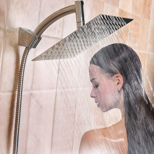 Foto Produk Square 8 Inch Rainfall Shower Head Extension with Shower Arm Hose Kit dari Interest Shop