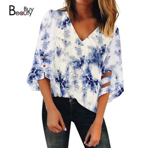 Jual Summer Women Blouse Tie Dye Print 