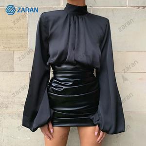 ic White Satin Blouse Shirt Long Puff 