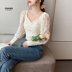 Retro Square Neck Lace Shirt 
