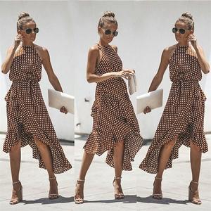 Jual Summer Women Boho Maxi Polka Dot 