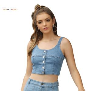 Jual Women New Denim Cropped Top Vest 