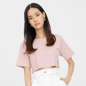 Wanita Atasan Top Crop Shirt Rib - Ungu 