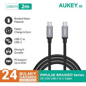 Gambar Aukey Cable 2M C to C Braided Nylon - 500342 dari AUKEY Jakarta Barat Tokopedia