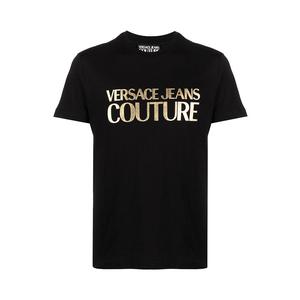 Gold Logo Print On The Front Black Man 