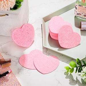 Promo 100 Pieces Heart Shape Facial Sponges Compressed Natural(Pink ...