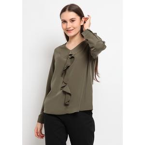 Foto Produk The Executive Flounced V-Neck Blouse 5-BLWKEY120G044 Olive - Olive, XL dari The Executive Indonesia
