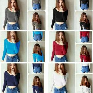 Foto Produk * LAKU * ModisFashion Kaos Atasan Wanita Crop Lengan Panjang Basic dari ALMAHYRAMAN STORE