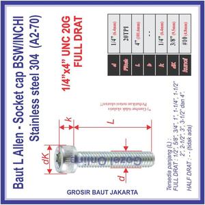 Jual Baut L SS304 BSW INCHI 1/4