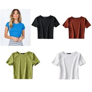 Foto Produk 60935 Crop Basic Top / Blouse Hitam Biru Cokelat Hijau Putih dari XineShop