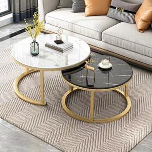 Jual Meja Tamu Set isi 2 Bulat Metal Papan MDF Motif Marmer 70cm x 50cm ...