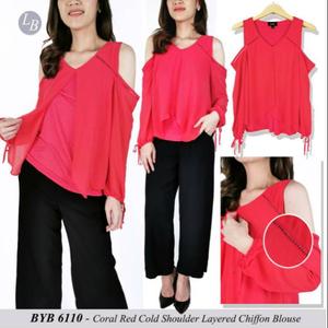 READY! CORAL COLD SHOULDER BLOUSE 