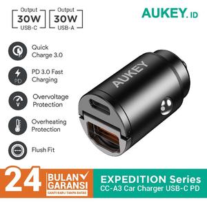 Foto Produk Charger Mobil Aukey CC-A3 2 Port USB-C & USB A With PD & QC - 500787 dari AUKEY